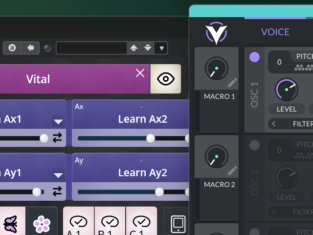 Step 2: Open the hosted plugin interface with the eye button (shown here with Vital)