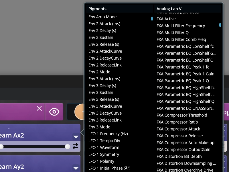 Learn mode and full parameter list for assigning VST3 parameters in TouchMod