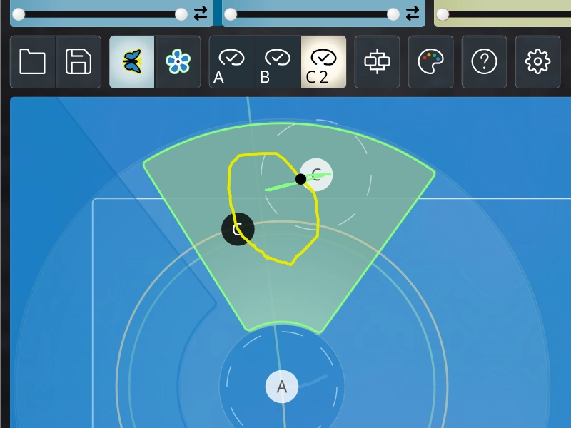 Yellow and green movement trails created with TouchMod Loop Learning