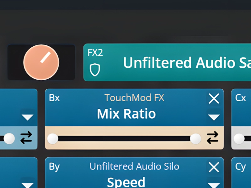 Mix Ratio control positioned between the two TouchMod plugin selectors