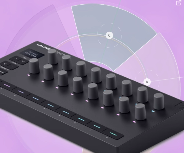 Controlador MIDI físico junto a una superficie multitáctil TouchMod para controlar parámetros de plugins VST®