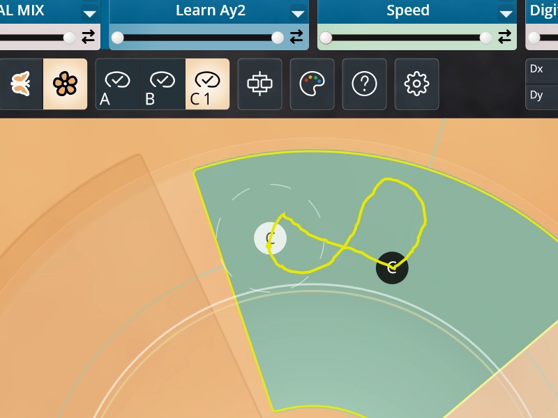 Zwei mit Loop Learning aufgenommene Touch-Gesten in TouchMod FX